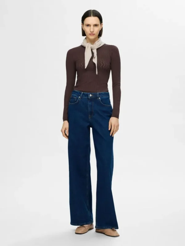 Strik>SELECTED LANGÆRMET STRIKKET TOP Brown