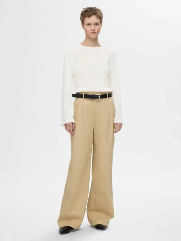 Strik>SELECTED LANGÆRMET STRIKKET TOP Beige
