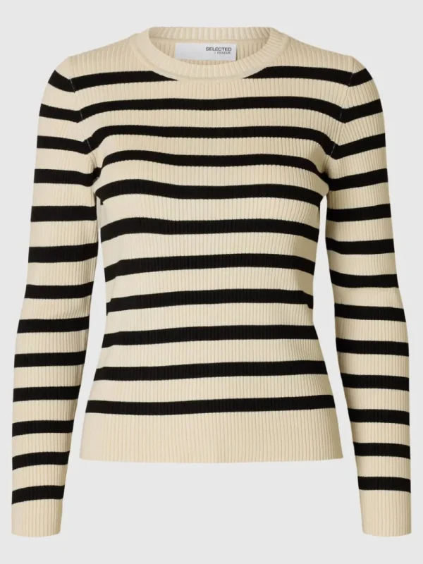 Strik>SELECTED LANGÆRMET STRIKKET TOP Beige