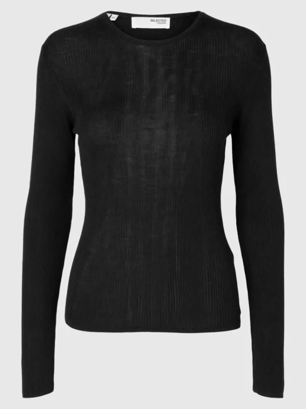 Strik>SELECTED LANGÆRMET STRIKKET TOP Black