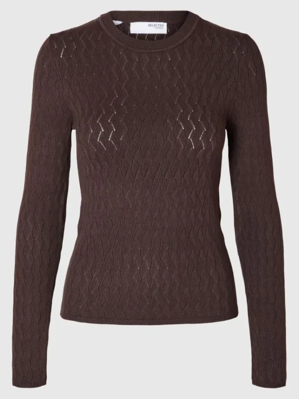 Strik>SELECTED LANGÆRMET STRIKKET TOP Brown