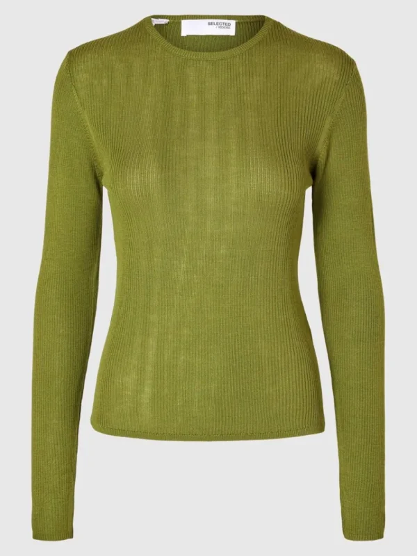 Strik>SELECTED LANGÆRMET STRIKKET TOP Green