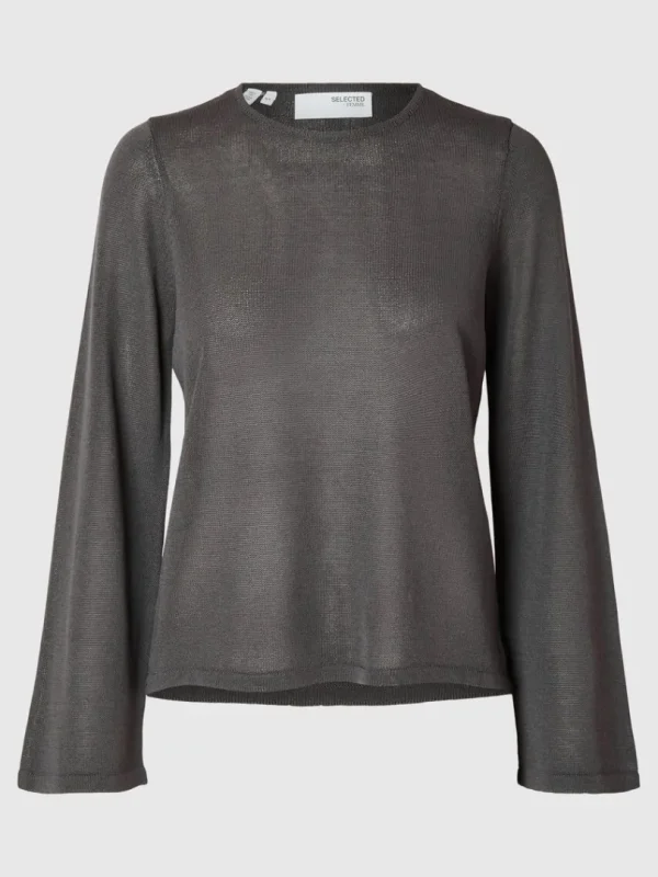 Strik>SELECTED LANGÆRMET STRIKKET TOP Grey