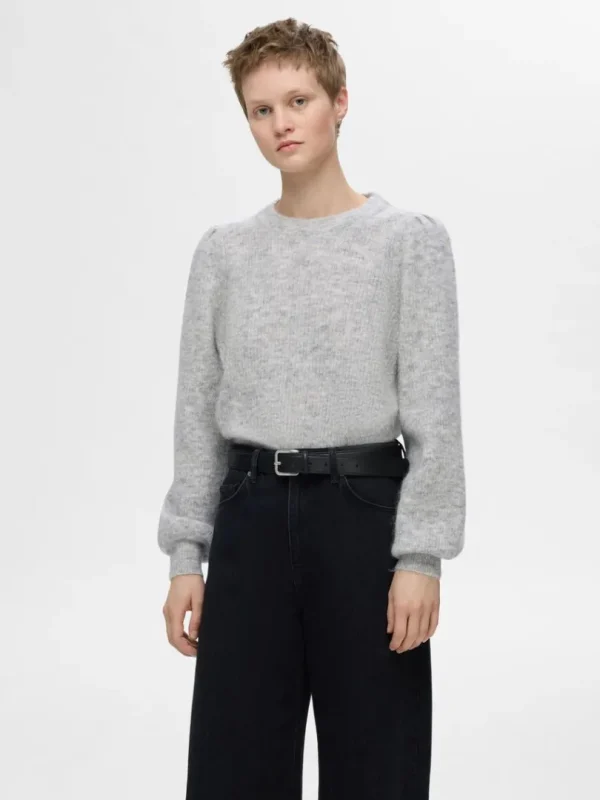 Strik>SELECTED LANGÆRMET STRIKTRØJE Grey