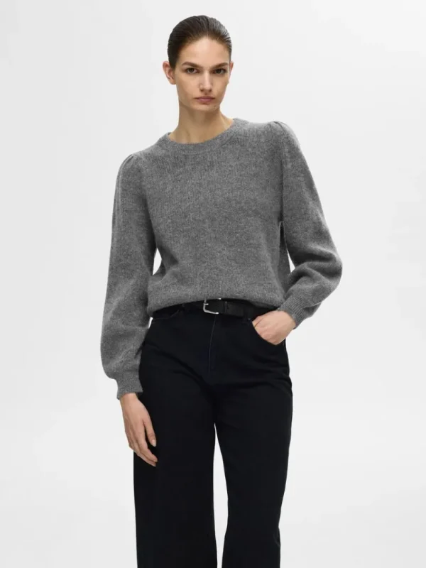 Strik>SELECTED LANGÆRMET STRIKTRØJE Grey