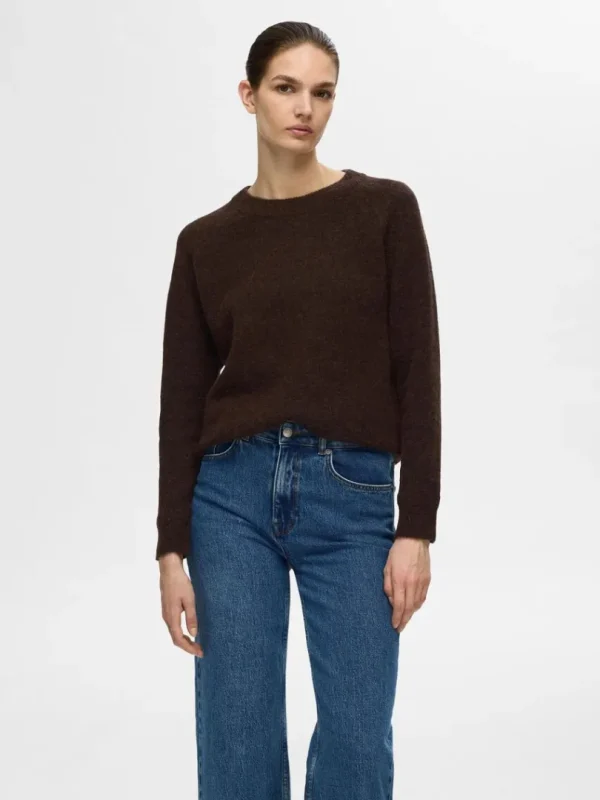 Strik>SELECTED LANGÆRMET STRIKTRØJE Brown