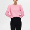Strik>SELECTED LANGÆRMET STRIKTRØJE Pink