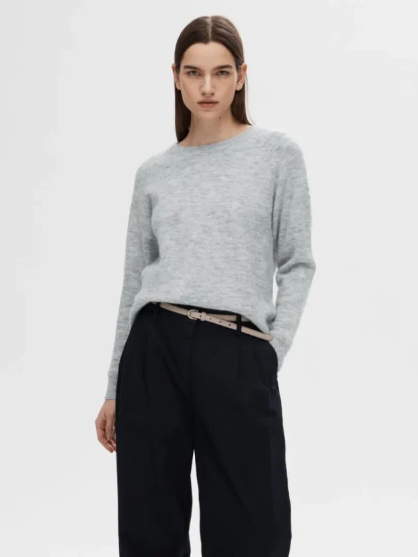 Strik>SELECTED LANGÆRMET STRIKTRØJE Grey