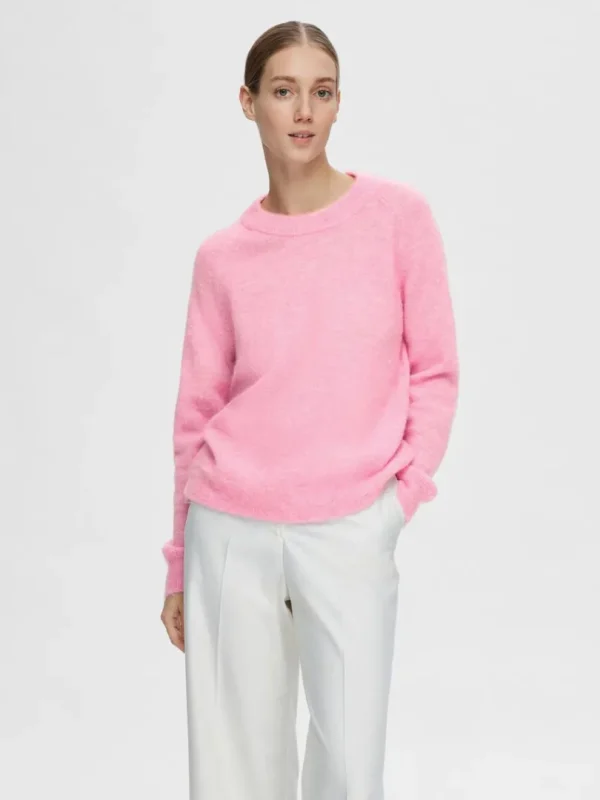 Strik>SELECTED LANGÆRMET STRIKTRØJE Pink