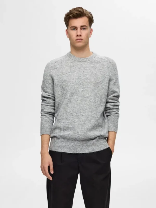 Strik>SELECTED LANGÆRMET STRIKTRØJE Grey