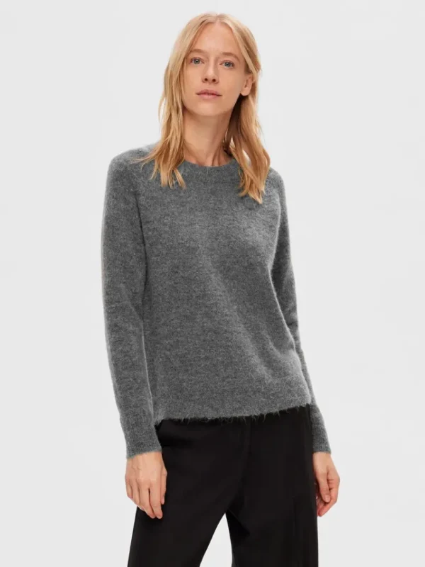 Strik>SELECTED LANGÆRMET STRIKTRØJE Grey