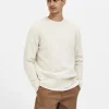 Strik>SELECTED LANGÆRMET STRIKTRØJE Beige