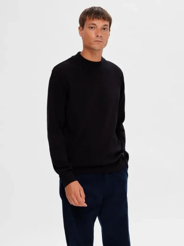 Strik>SELECTED LANGÆRMET STRIKTRØJE Black