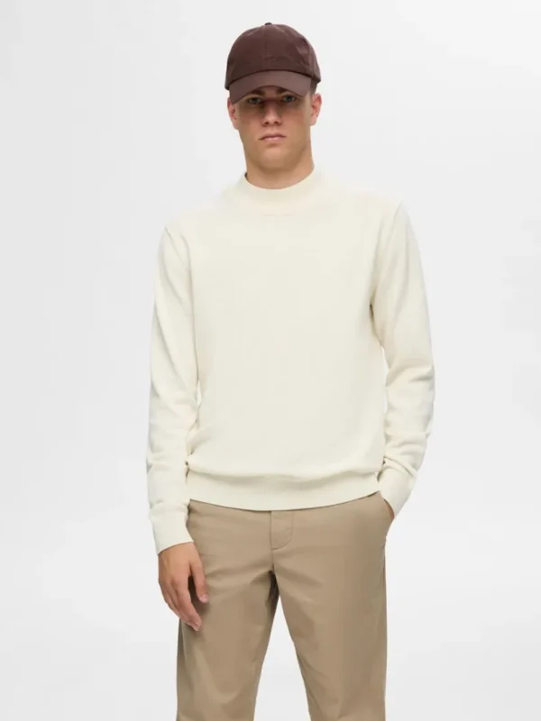 Strik>SELECTED LANGÆRMET STRIKTRØJE Beige