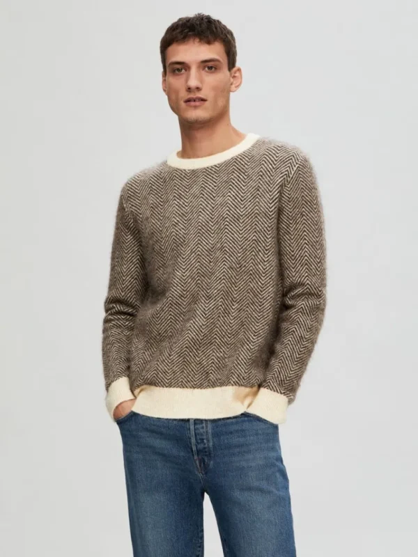 Strik>SELECTED LANGÆRMET STRIKTRØJE Brown