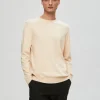 Strik>SELECTED LANGÆRMET STRIKTRØJE Beige