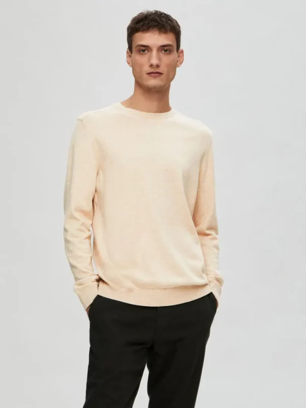 Strik>SELECTED LANGÆRMET STRIKTRØJE Beige