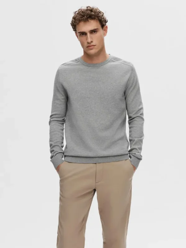 Strik>SELECTED LANGÆRMET STRIKTRØJE Grey