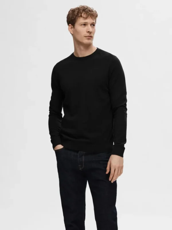 Strik>SELECTED LANGÆRMET STRIKTRØJE Black