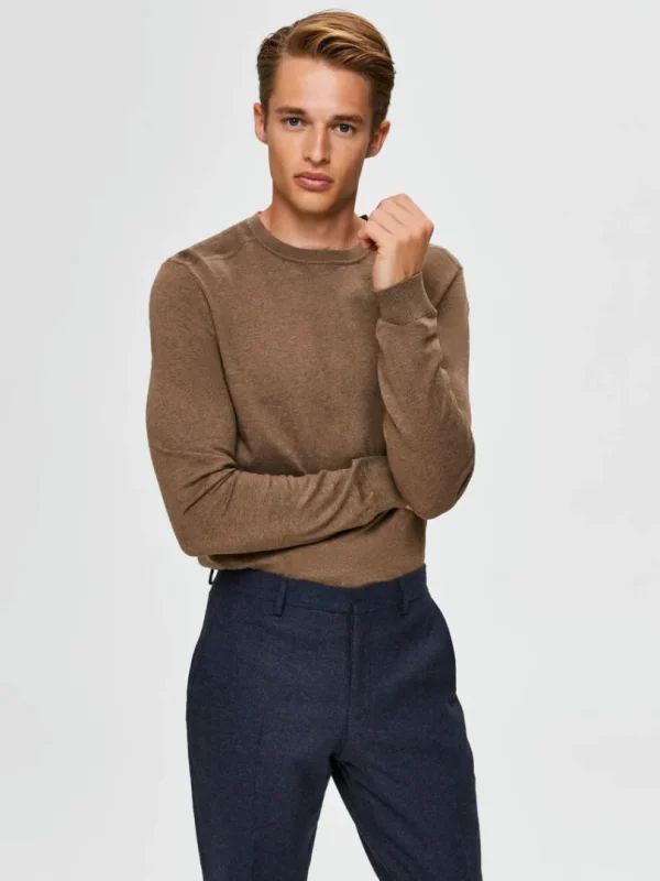 Strik>SELECTED LANGÆRMET STRIKTRØJE Brown