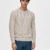 Strik>SELECTED LANGÆRMET STRIKTRØJE Beige