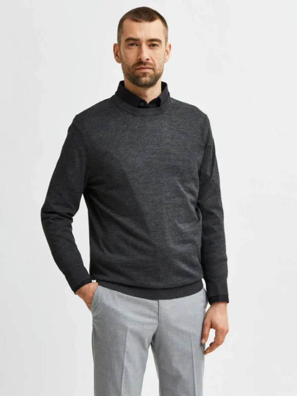 Strik>SELECTED LANGÆRMET STRIKTRØJE Grey