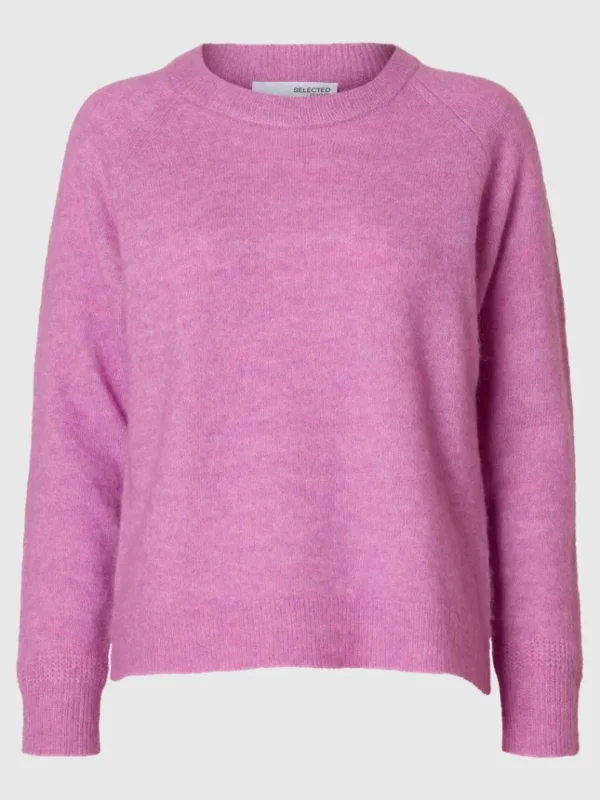 Strik>SELECTED LANGÆRMET STRIKTRØJE Pink
