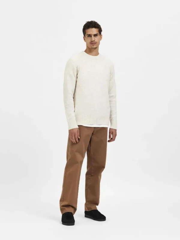 Strik>SELECTED LANGÆRMET STRIKTRØJE Beige
