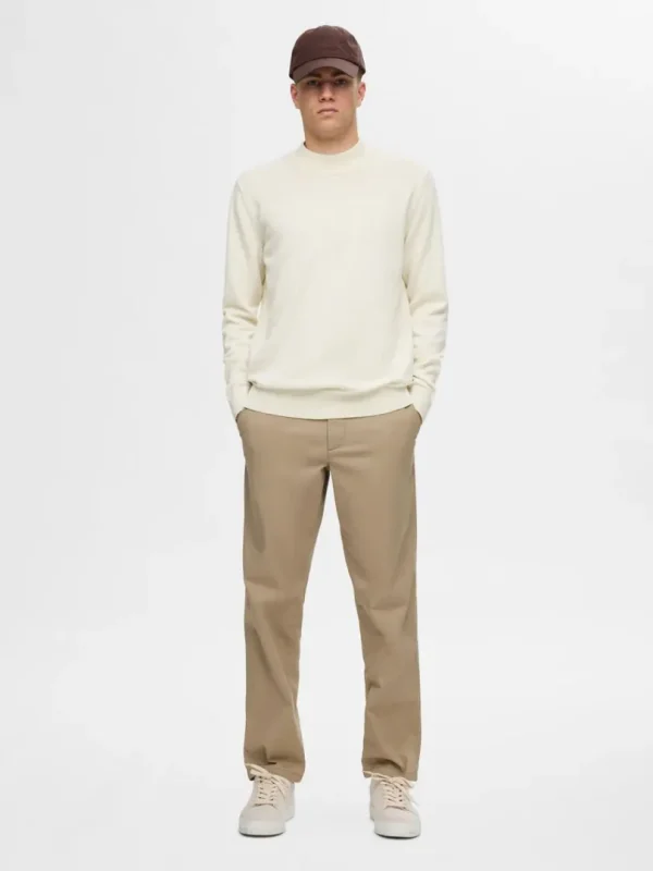 Strik>SELECTED LANGÆRMET STRIKTRØJE Beige