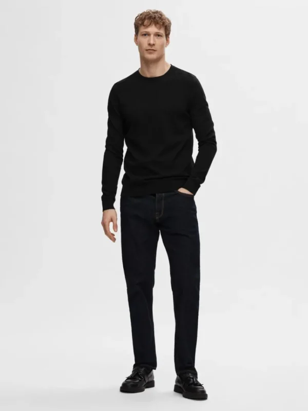 Strik>SELECTED LANGÆRMET STRIKTRØJE Black