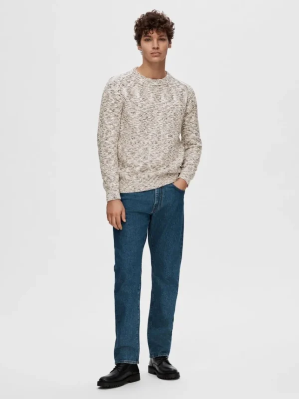 Strik>SELECTED LANGÆRMET STRIKTRØJE Beige