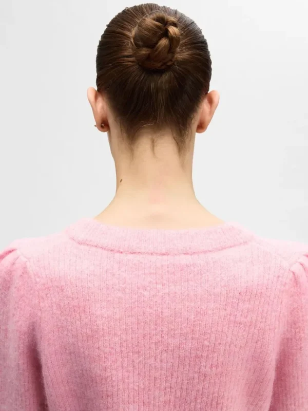 Strik>SELECTED LANGÆRMET STRIKTRØJE Pink