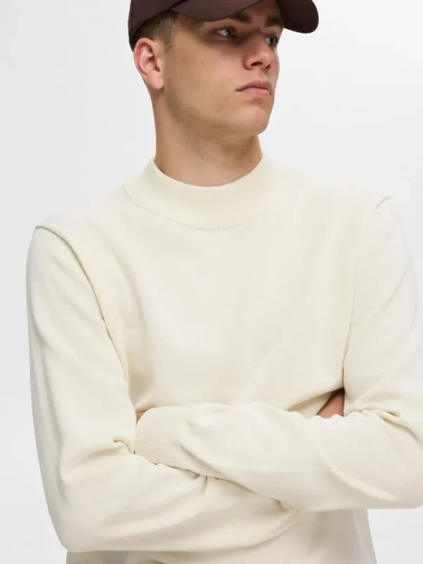 Strik>SELECTED LANGÆRMET STRIKTRØJE Beige
