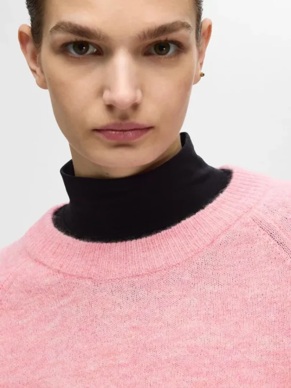 Strik>SELECTED LANGÆRMET STRIKTRØJE Pink