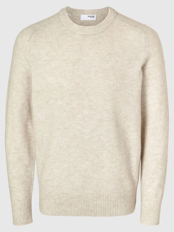 Strik>SELECTED LANGÆRMET STRIKTRØJE Beige