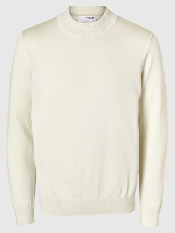 Strik>SELECTED LANGÆRMET STRIKTRØJE Beige