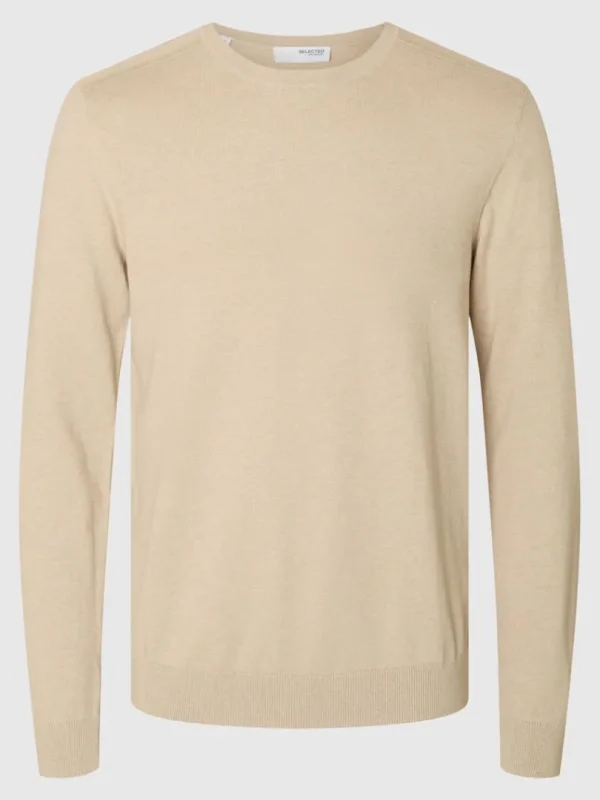 Strik>SELECTED LANGÆRMET STRIKTRØJE Beige