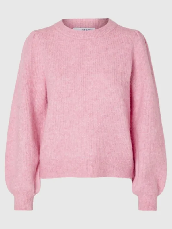 Strik>SELECTED LANGÆRMET STRIKTRØJE Pink