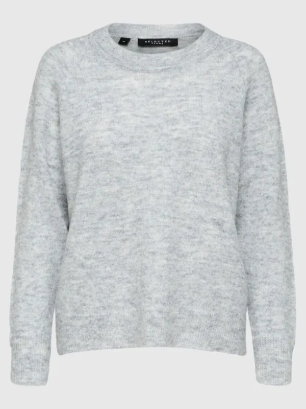 Strik>SELECTED LANGÆRMET STRIKTRØJE Grey