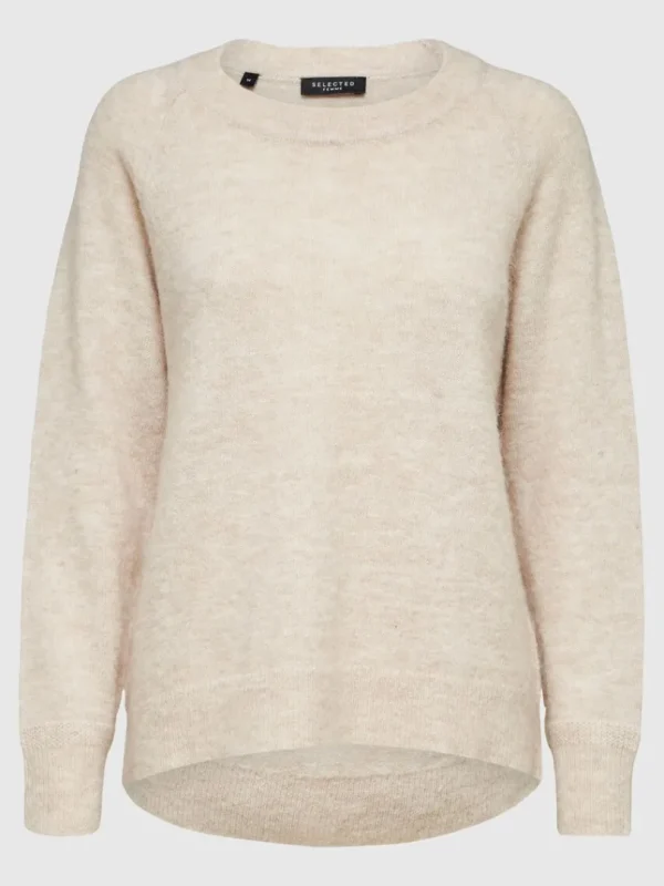 Strik>SELECTED LANGÆRMET STRIKTRØJE Beige