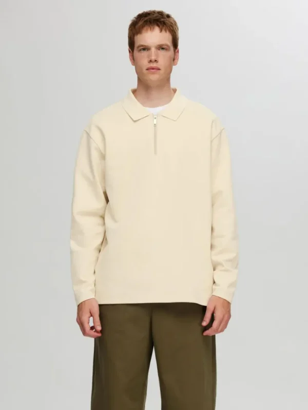 Poloer>SELECTED LANGÆRMET SWEATSHIRT MED LYNLÅS Beige