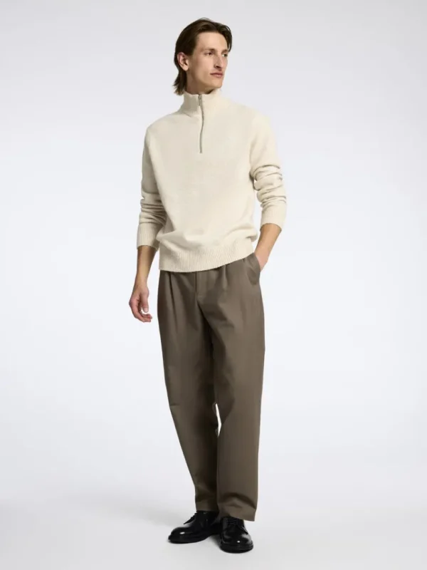 Strik>SELECTED LANGÆRMET TRØJE MED HALV LYNLÅS Beige