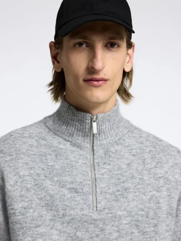 Strik>SELECTED LANGÆRMET TRØJE MED HALV LYNLÅS Grey