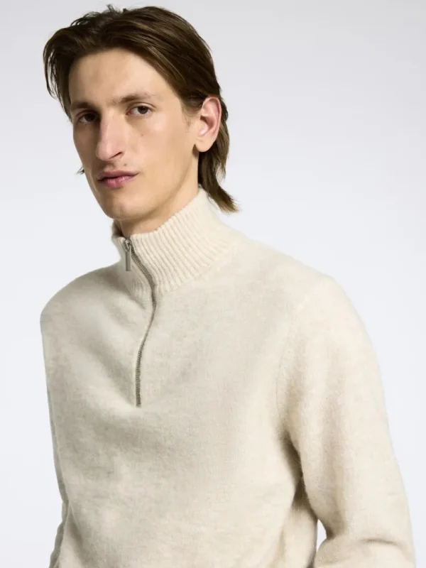 Strik>SELECTED LANGÆRMET TRØJE MED HALV LYNLÅS Beige