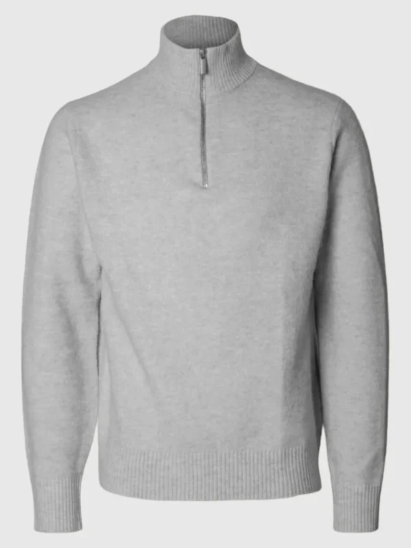 Strik>SELECTED LANGÆRMET TRØJE MED HALV LYNLÅS Grey