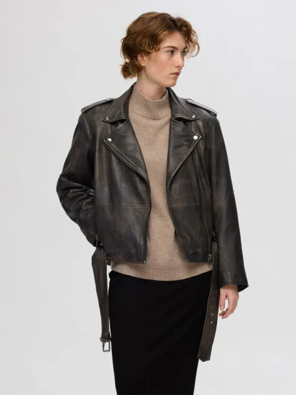 Overtøj>SELECTED 100 % LÆDER BIKERJAKKE Black