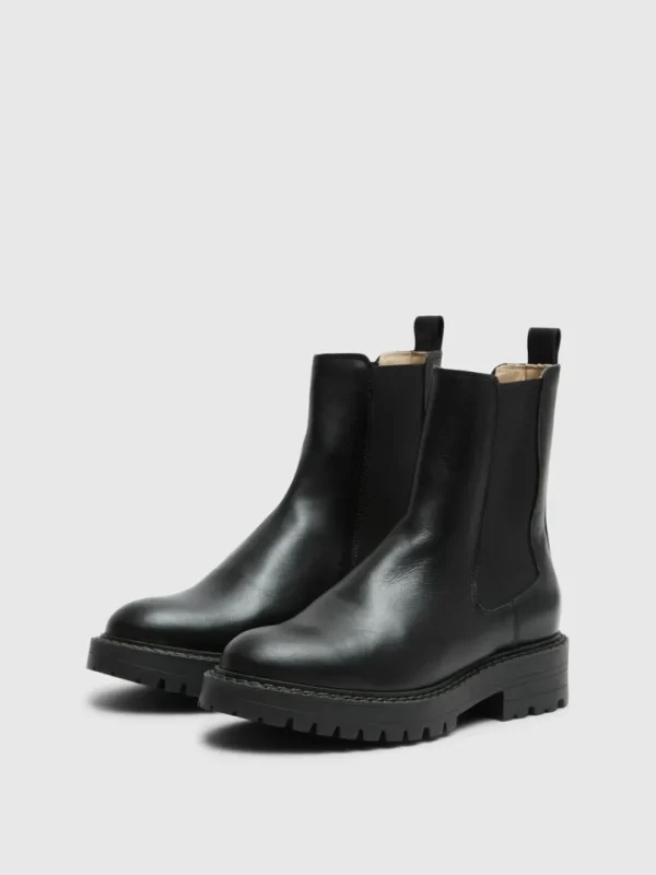 Sko>SELECTED LÆDER CHELSEA-STØVLER Black
