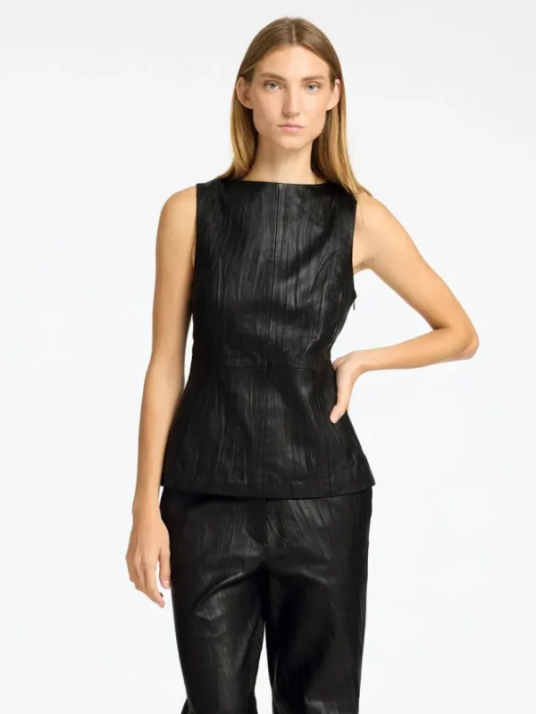 Toppe Og Bluser>SELECTED LÆDER TOP Black