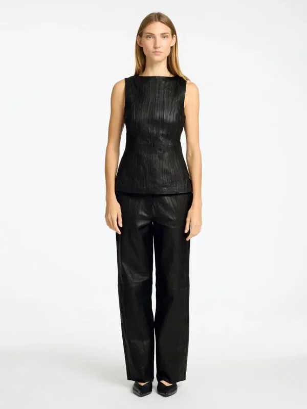 Toppe Og Bluser>SELECTED LÆDER TOP Black