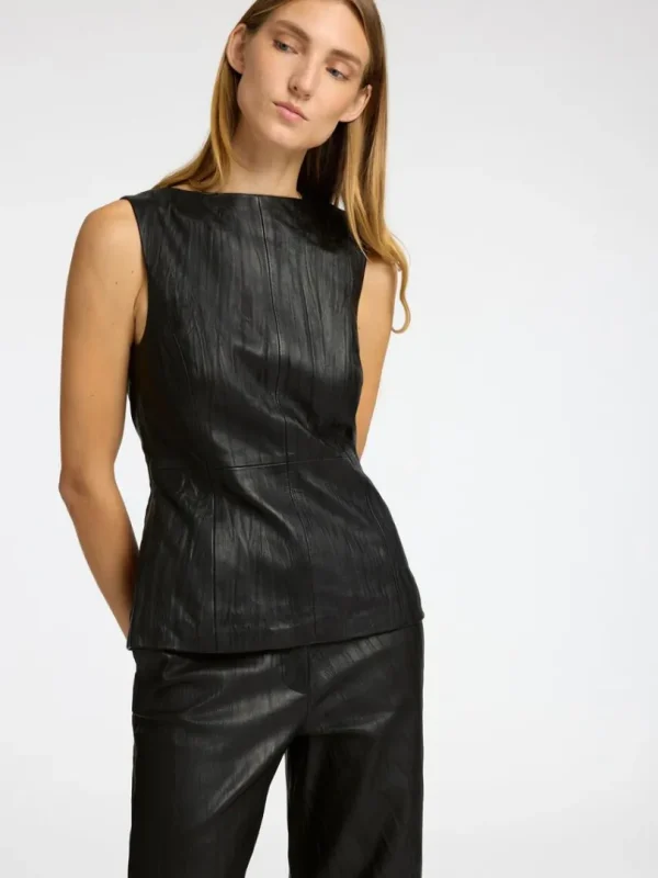Toppe Og Bluser>SELECTED LÆDER TOP Black